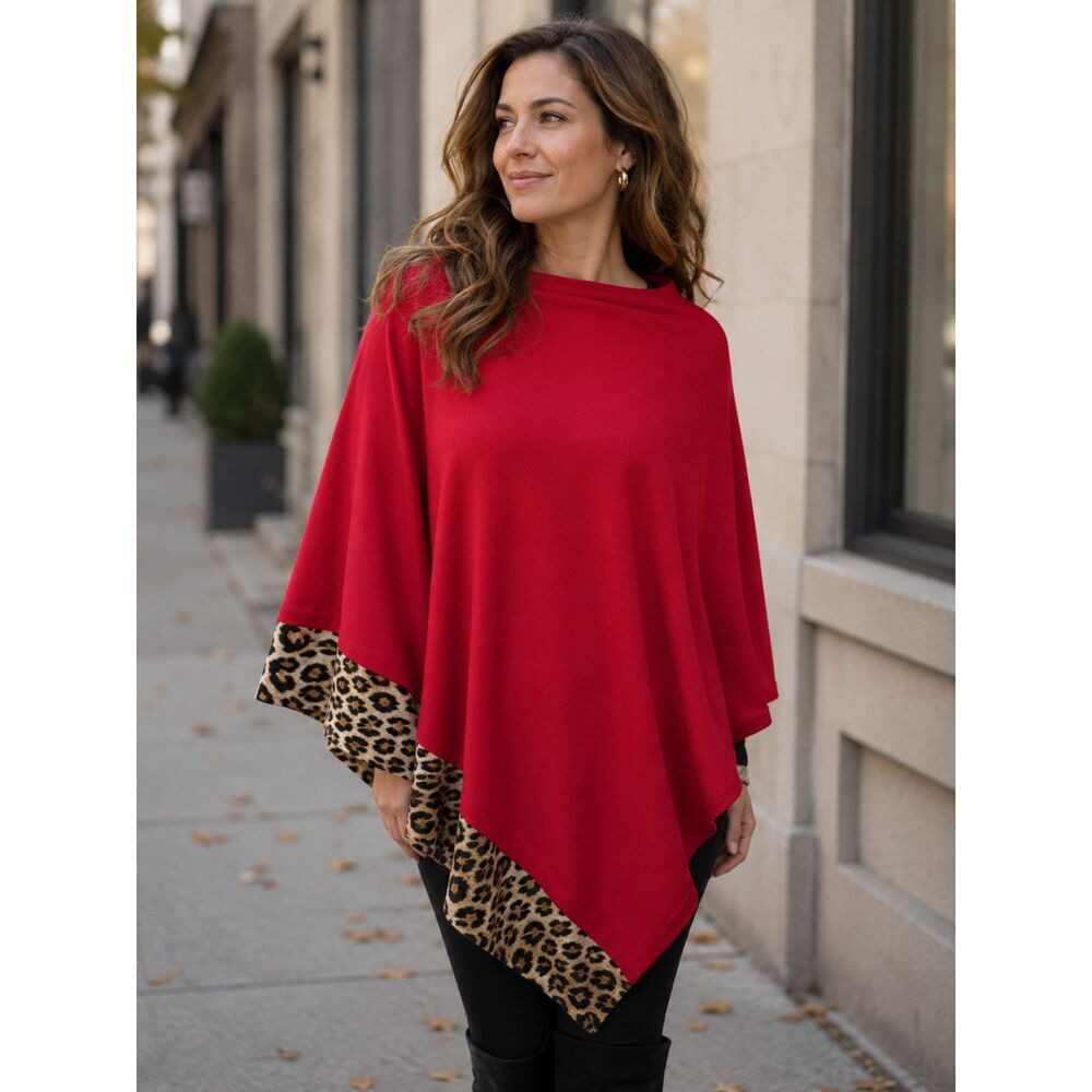 Red Cape with Leopard Print Trim | Size Medium